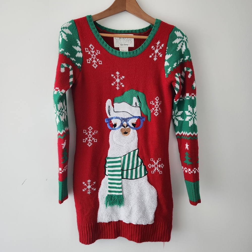 Urban Heritage Festive Llama Sweater - Red & Green
